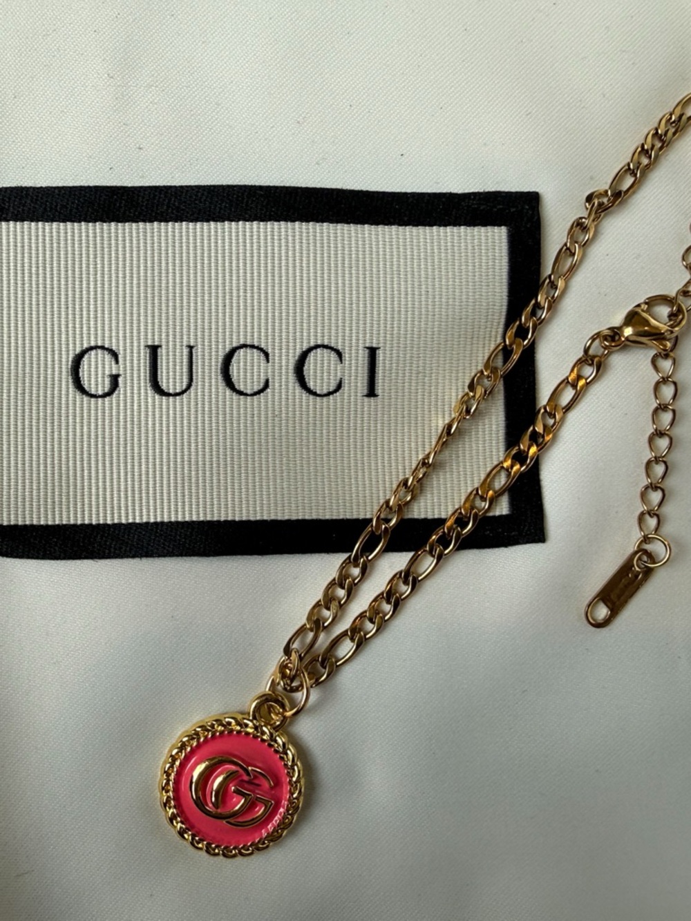 Gucci Gold-Tone Necklace and Bracelet with Pink Enamel Double G Pendant - Picture 5 of 5